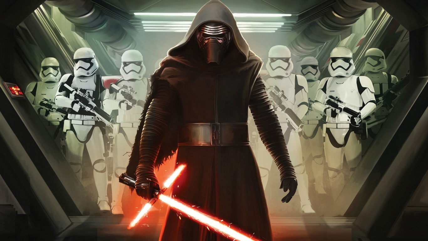 Star Wars VII Darth Vader and Storm Troopers for 1366 x 768 HDTV resolution