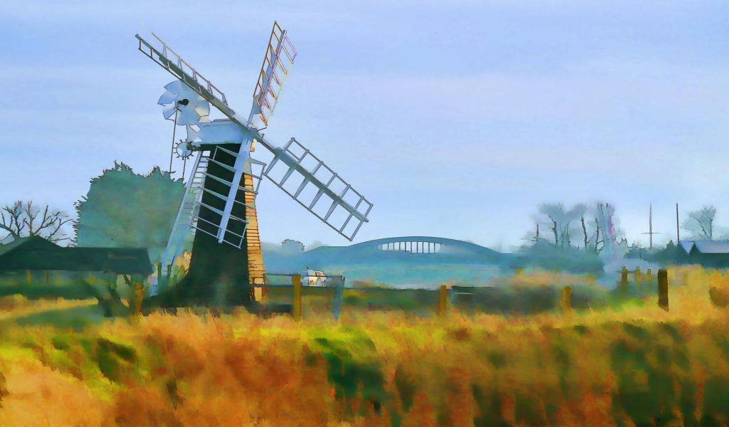 Windmill Painting for 1024 x 600 widescreen resolution