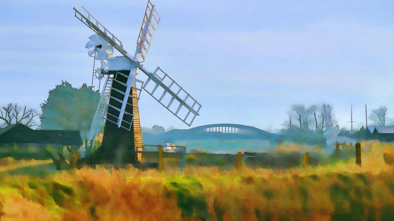 Windmill Painting for 1366 x 768 HDTV resolution