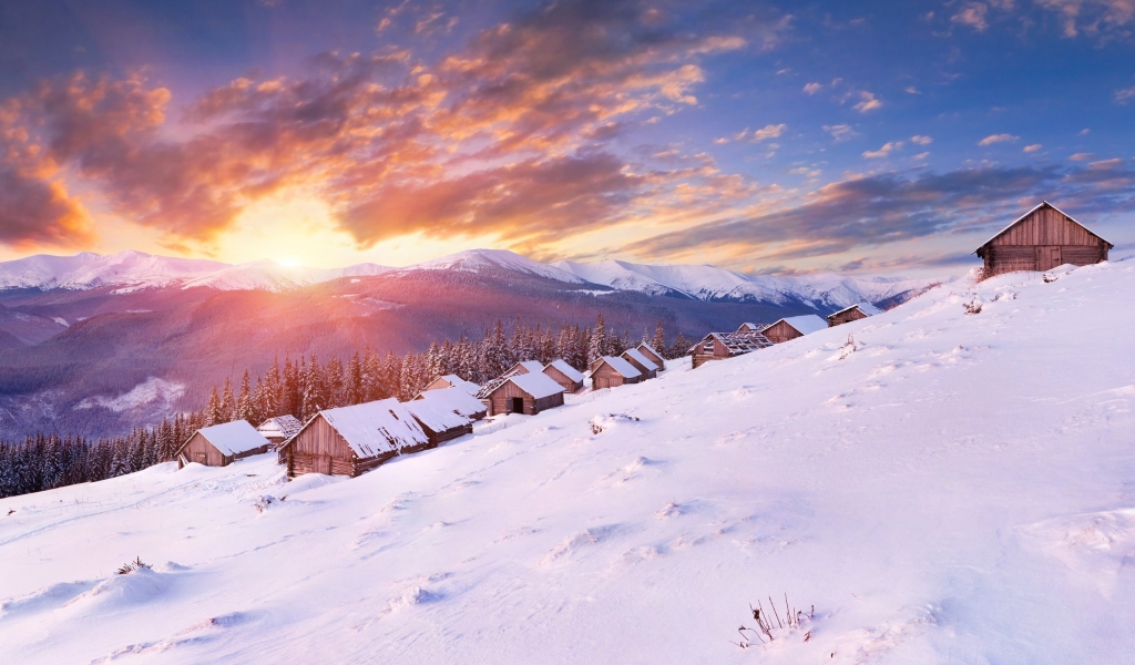 Winter Beautiful Sunset for 1024 x 600 widescreen resolution