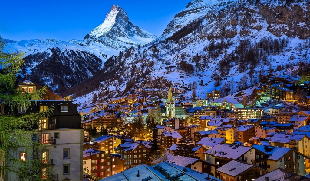 Zermatt Valley Switzerland for 1024 x 600 widescreen resolution