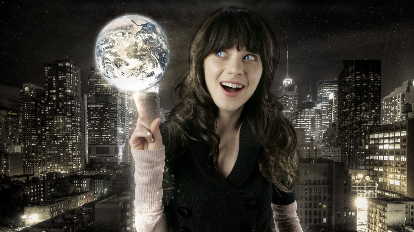 Zooey Deschanel Playing for 1366 x 768 HDTV resolution