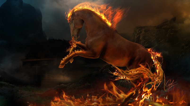 3D burning horse wallpaper