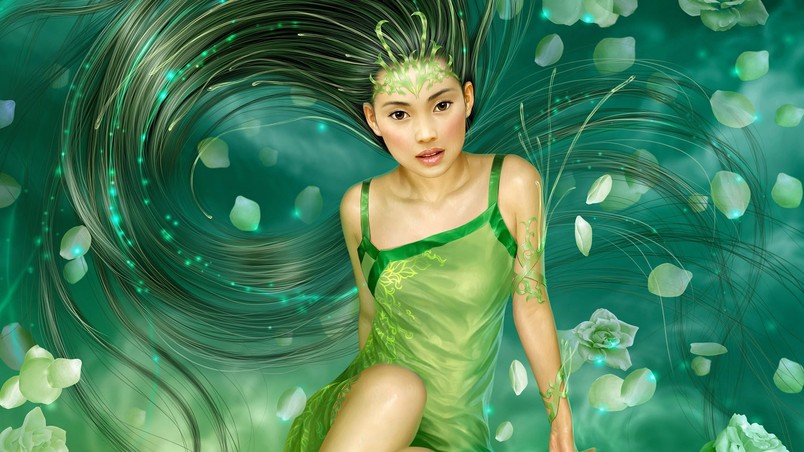 Fantasy Girl Green wallpaper