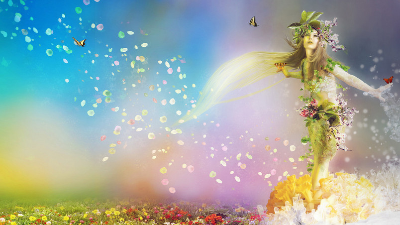 Fantasy Girl with Flowers wallpaper