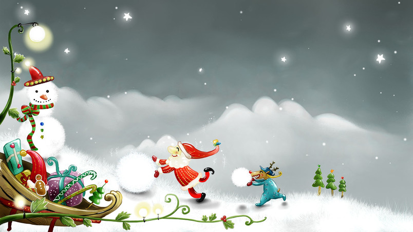 Snowman and Santa Claus wallpaper