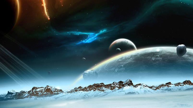 Snow and Space View wallpaper