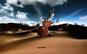 Drum, Violin, Piano in Desert wallpaper