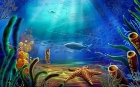 Fish and Sea Horse and Starfish wallpaper