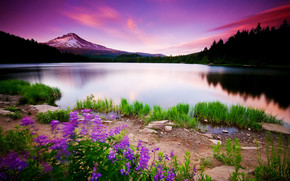 Mountain Lake and Sunset wallpaper
