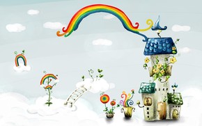 Rainbow and House wallpaper