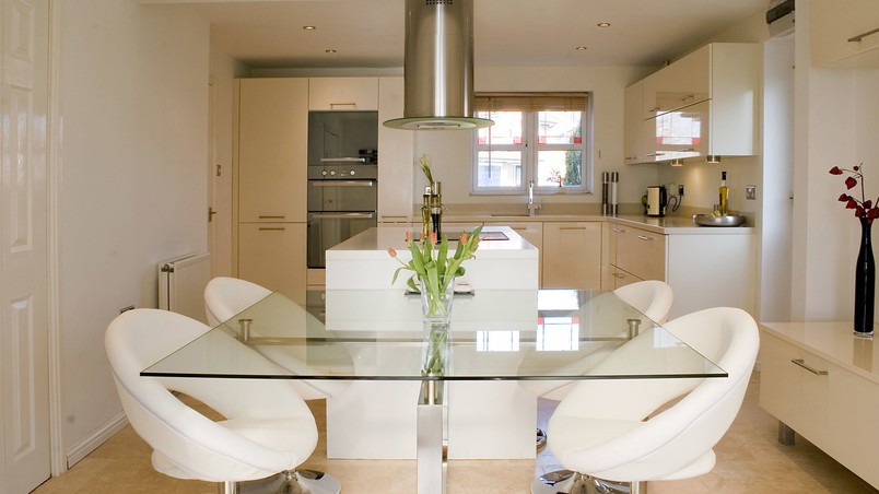 White Kitchen and Dining Area wallpaper