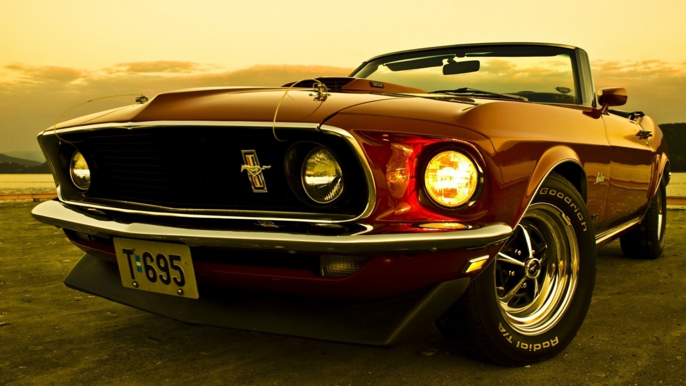 1969 Ford Mustang Convertible for 1366 x 768 HDTV resolution