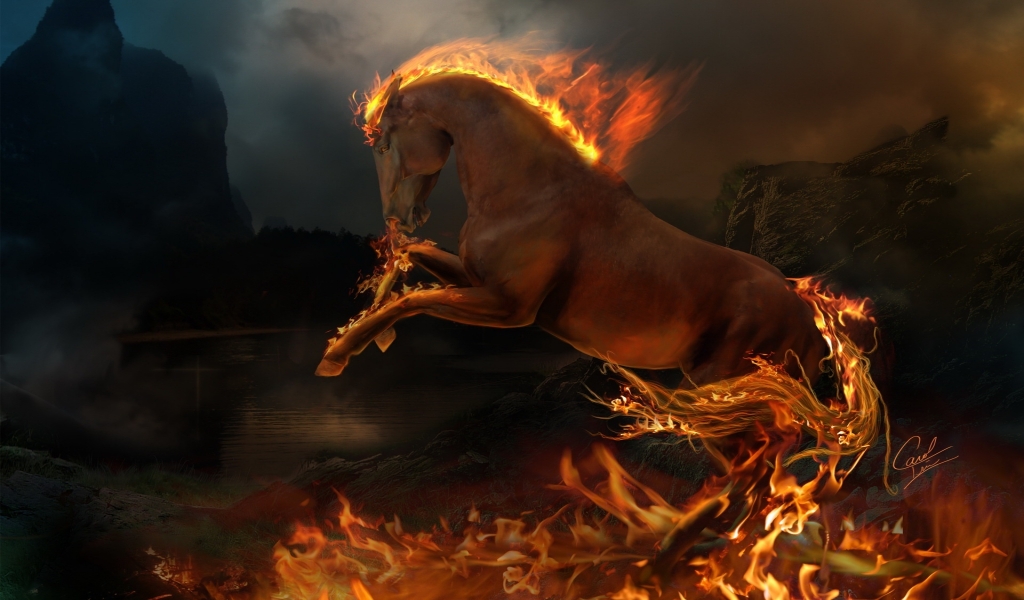 3D burning horse for 1024 x 600 widescreen resolution