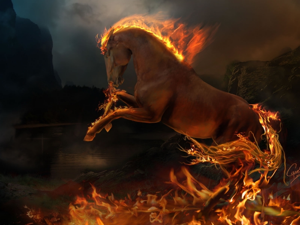 3D burning horse for 1024 x 768 resolution