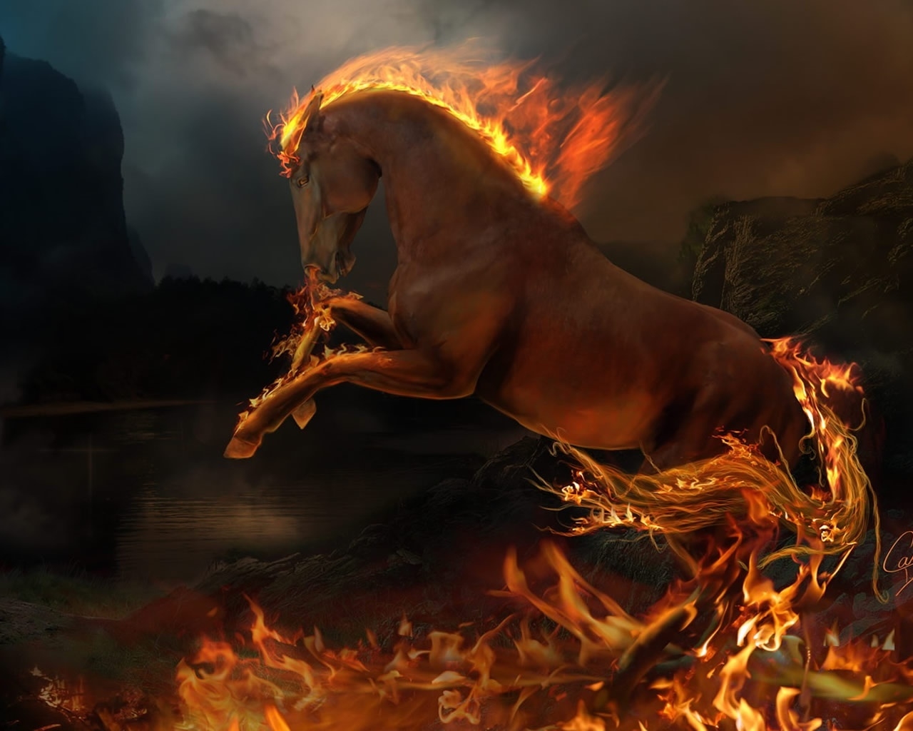 3D burning horse for 1280 x 1024 resolution