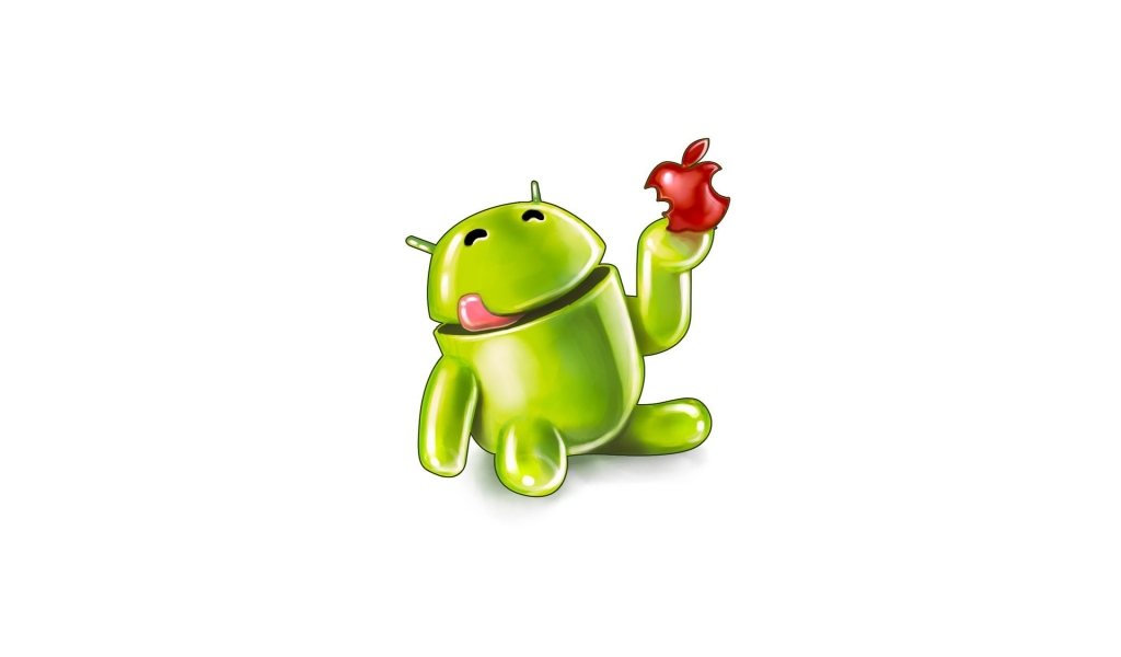 Android Eating Apple for 1024 x 600 widescreen resolution
