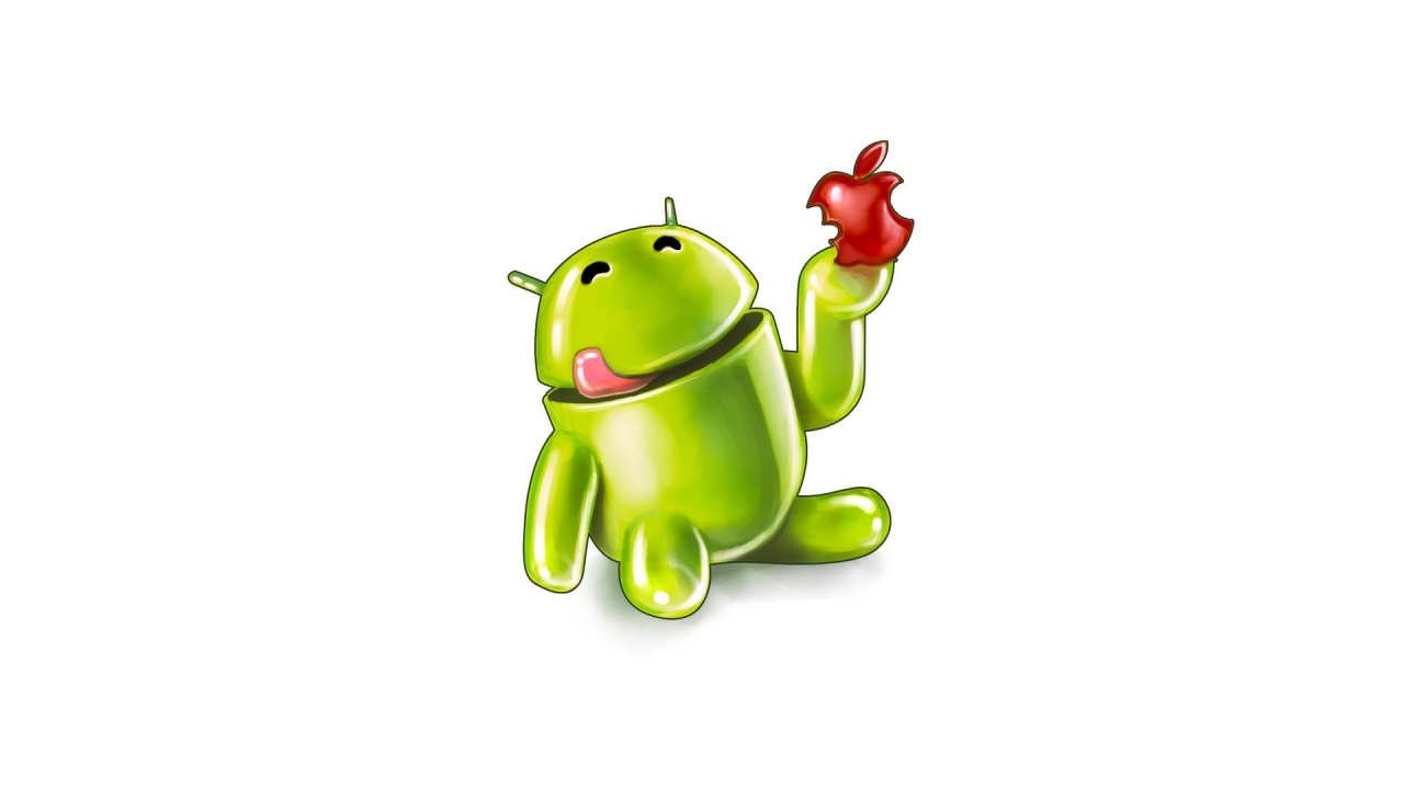 Android Eating Apple for 1280 x 720 HDTV 720p resolution