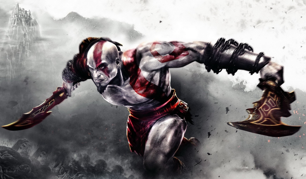 Angry Kratos for 1024 x 600 widescreen resolution