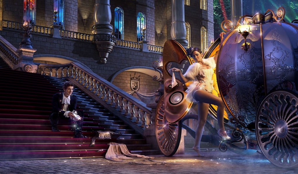 Animated Cinderella for 1024 x 600 widescreen resolution