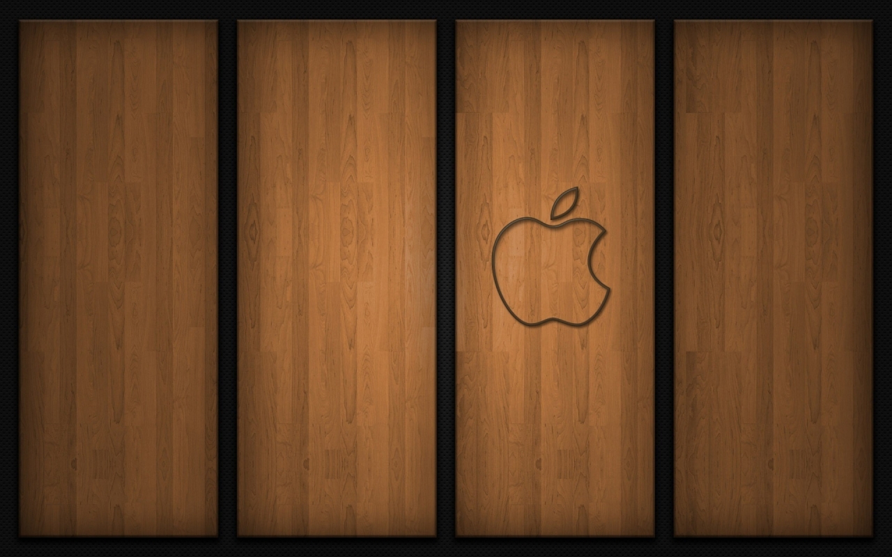 Apple logo on wood for 1280 x 800 widescreen resolution