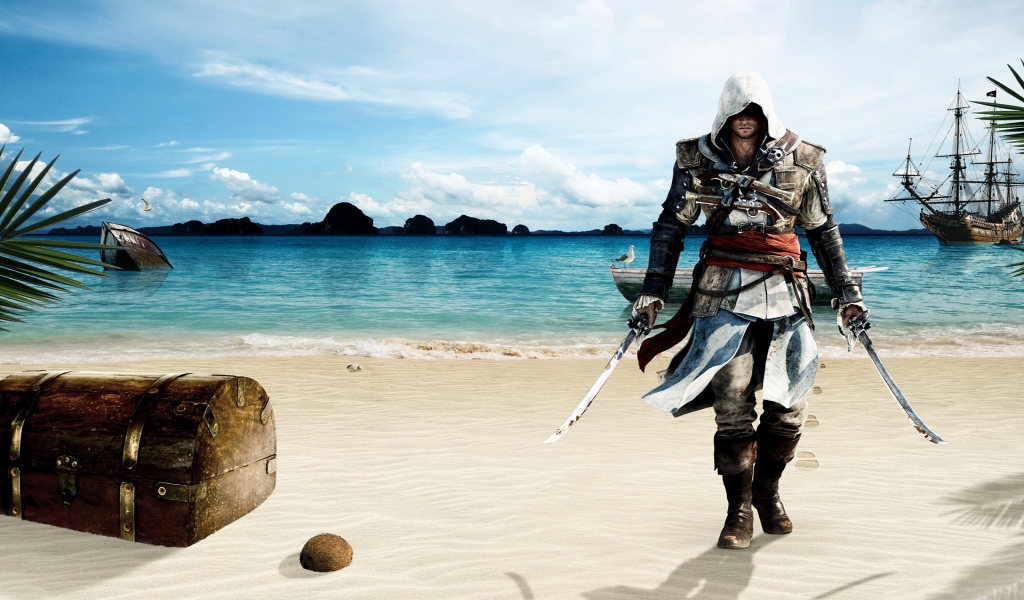 Assassin Creed 4 Beach for 1024 x 600 widescreen resolution