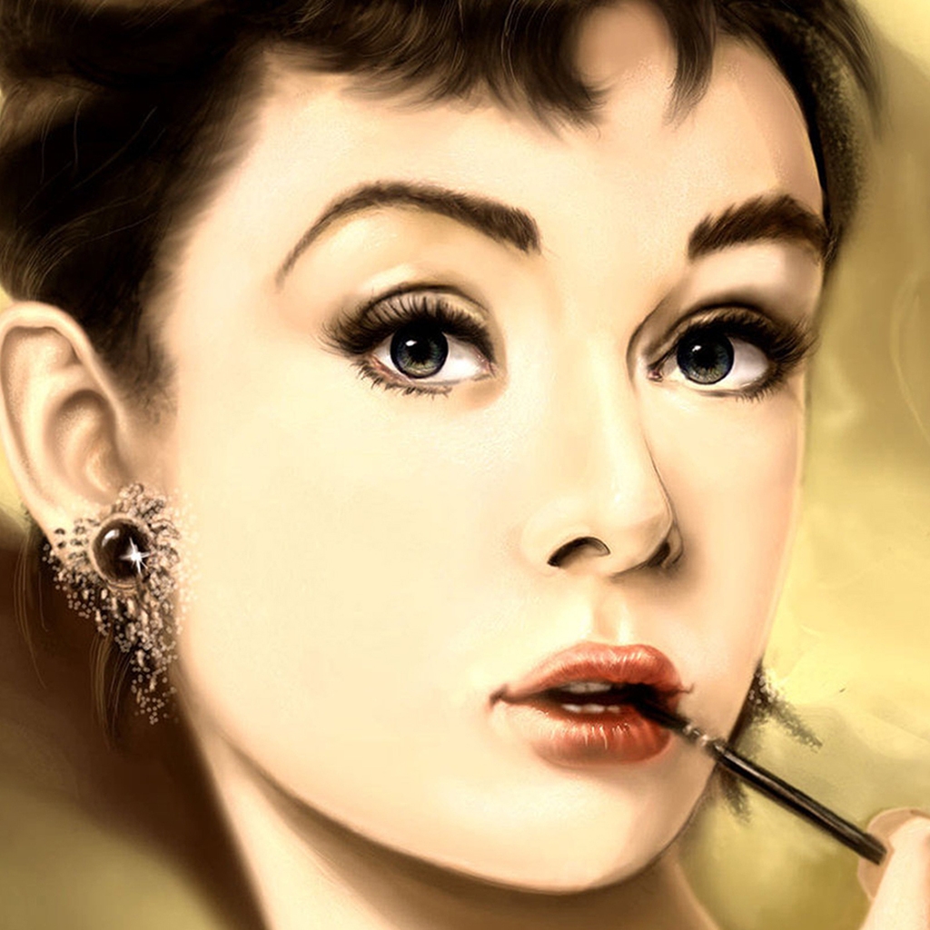 Audrey Hepburn Portrait Painting for 1024 x 1024 iPad resolution