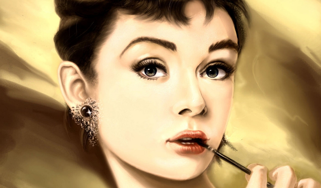 Audrey Hepburn Portrait Painting for 1024 x 600 widescreen resolution