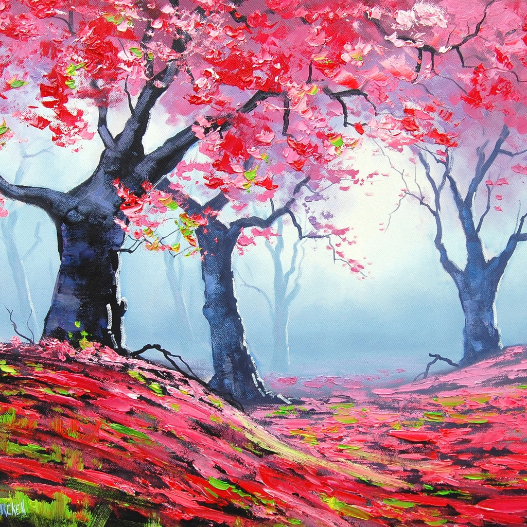 Autumn Red Forest Painting for 1024 x 1024 iPad resolution