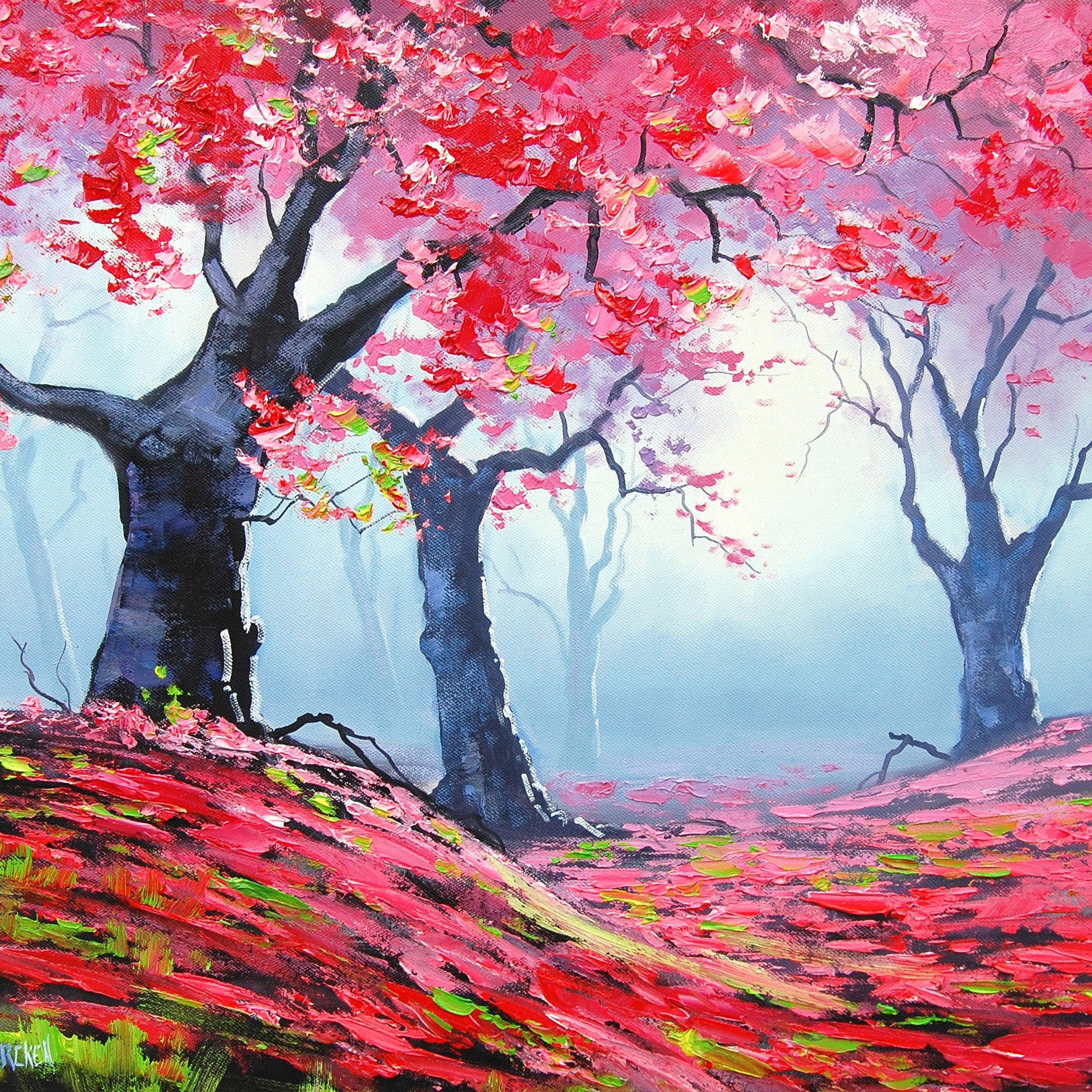 Autumn Red Forest Painting for 2048 x 2048 New iPad resolution