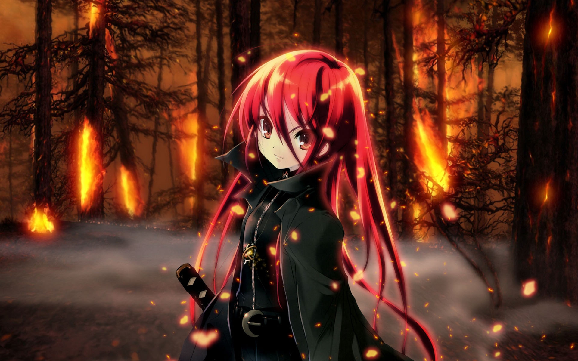 anime girl holding fire