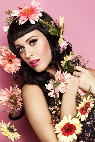 Beautiful Katy Perry with Flowers for 320 x 480 iPhone resolution