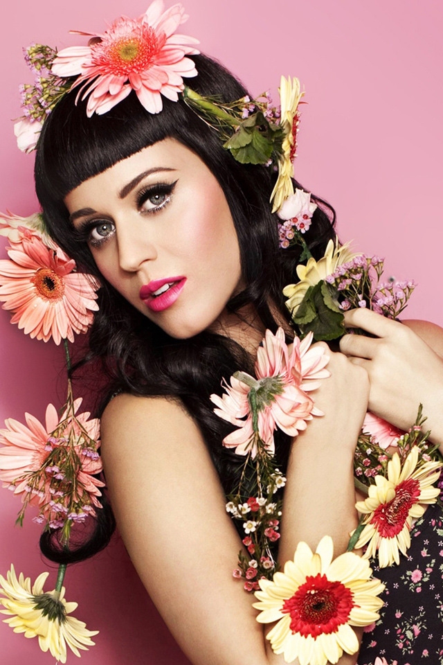 Beautiful Katy Perry with Flowers for 640 x 960 iPhone 4 resolution