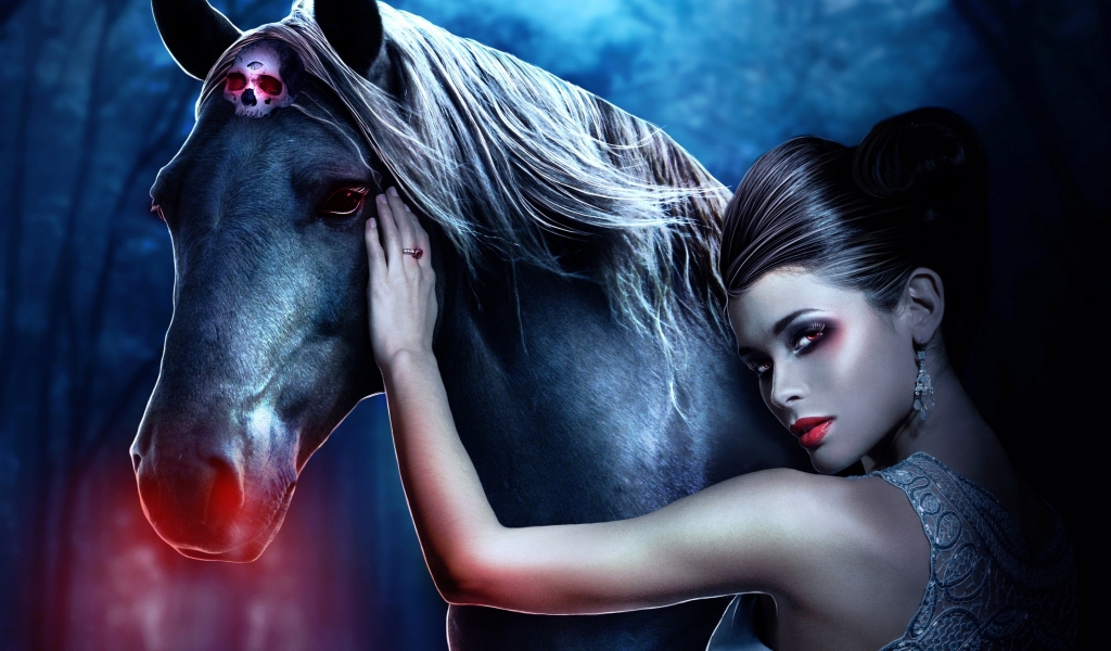 Beautiful Woman and Horse for 1024 x 600 widescreen resolution