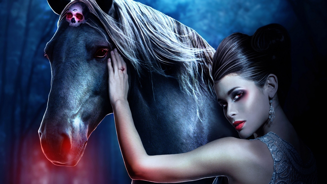Beautiful Woman and Horse for 1280 x 720 HDTV 720p resolution