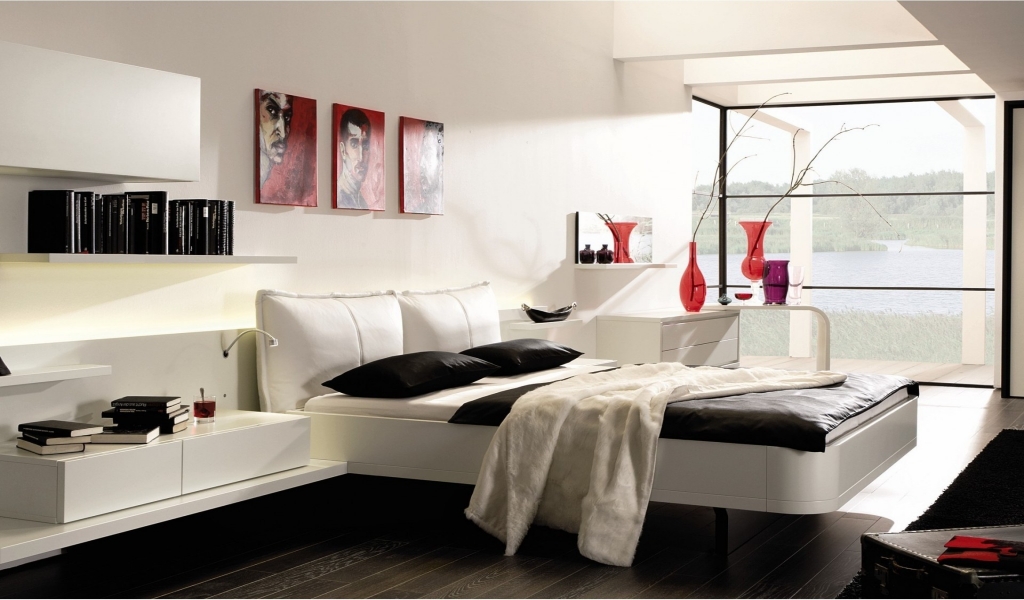 Black and White Bedroom for 1024 x 600 widescreen resolution