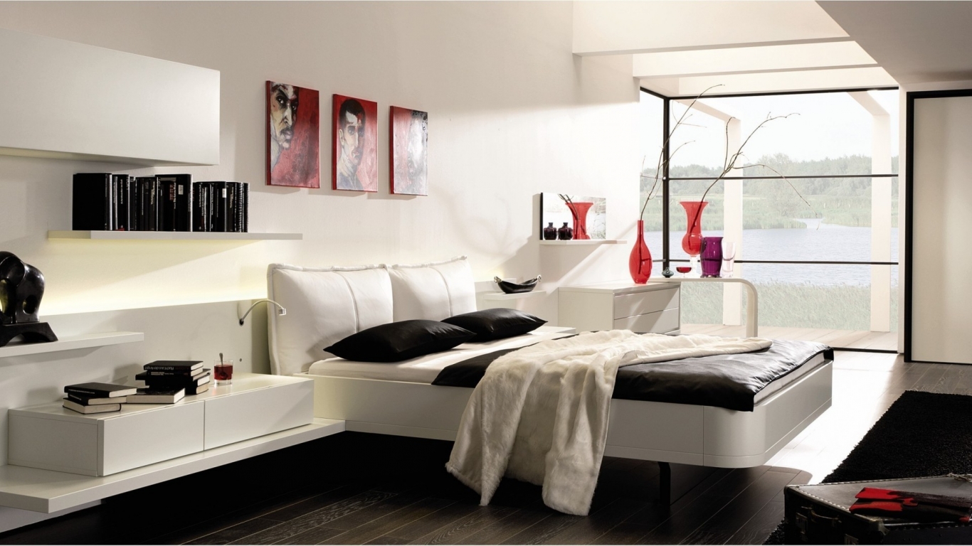 Black and White Bedroom for 1366 x 768 HDTV resolution