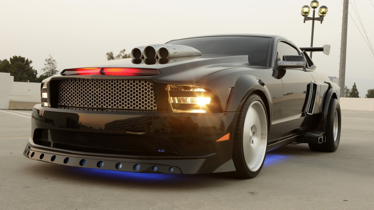 Black Ford Mustang for 1280 x 720 HDTV 720p resolution