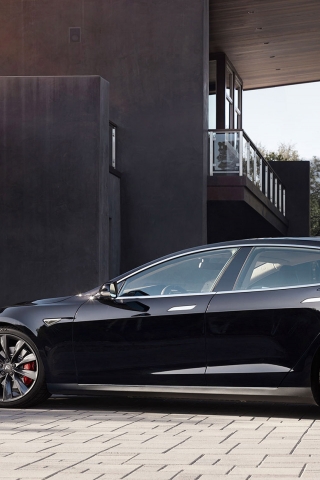 Black Tesla Model S 2015 for 320 x 480 iPhone resolution