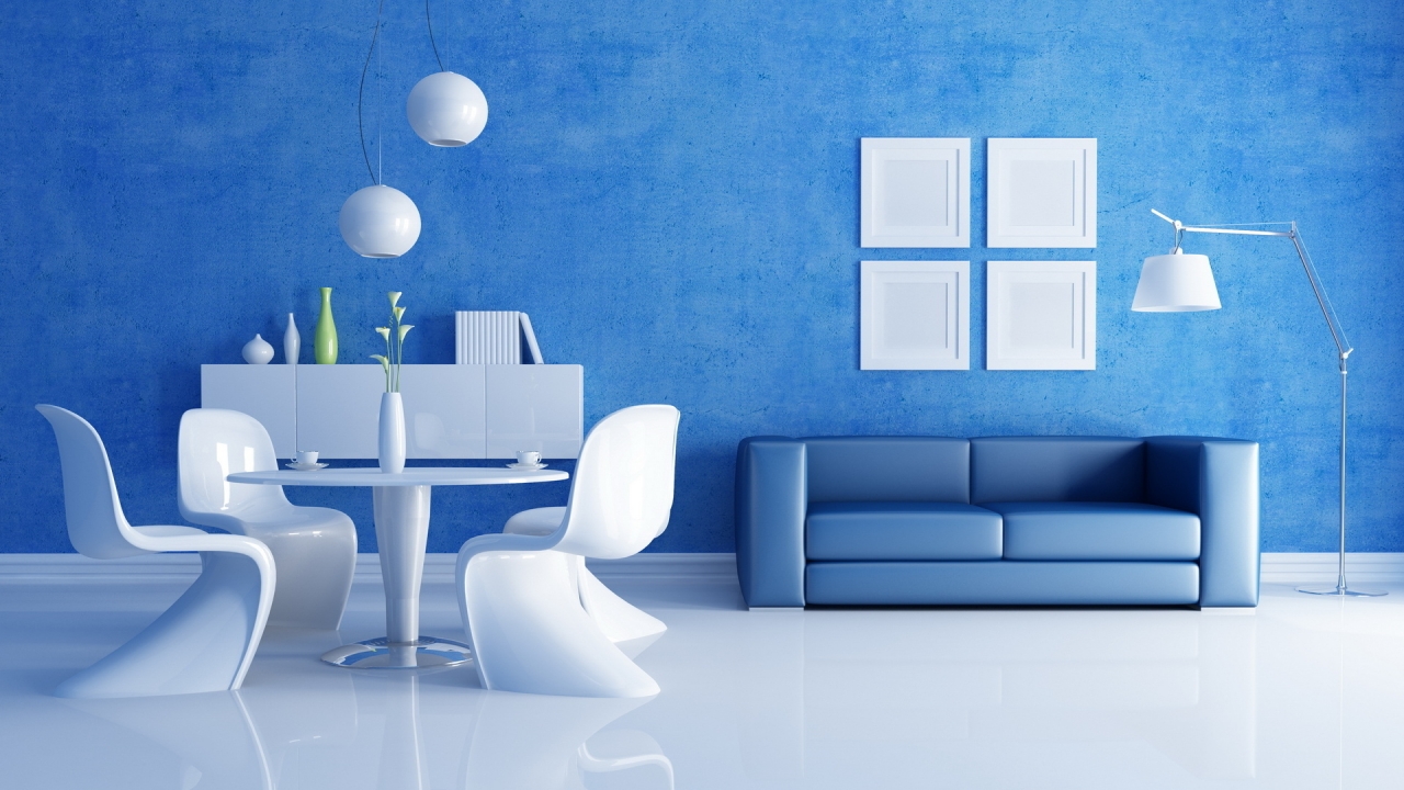Blue and White Living Room for 1280 x 720 HDTV 720p resolution
