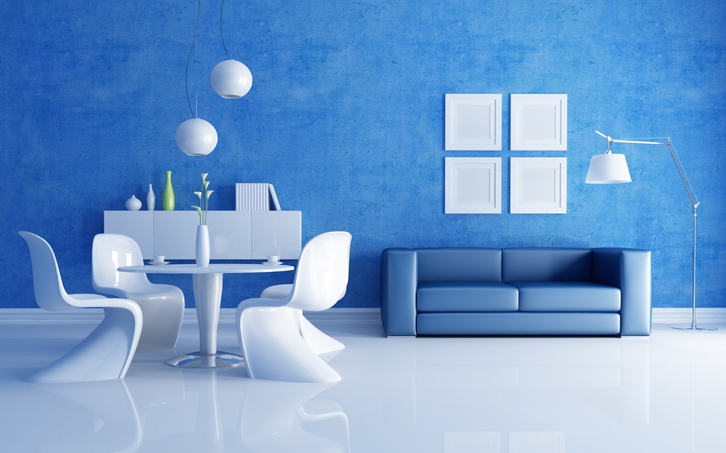 Blue and White Living Room for 1440 x 900 widescreen resolution