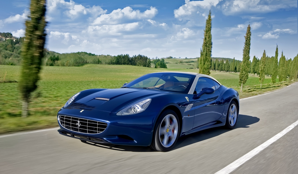 Blue Ferrari California for 1024 x 600 widescreen resolution