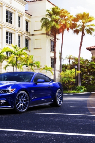 Blue Ford Mustang 2015 for 320 x 480 iPhone resolution