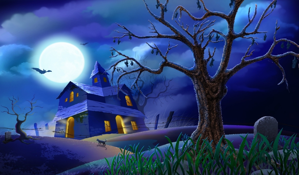 Blue Halloween Night for 1024 x 600 widescreen resolution