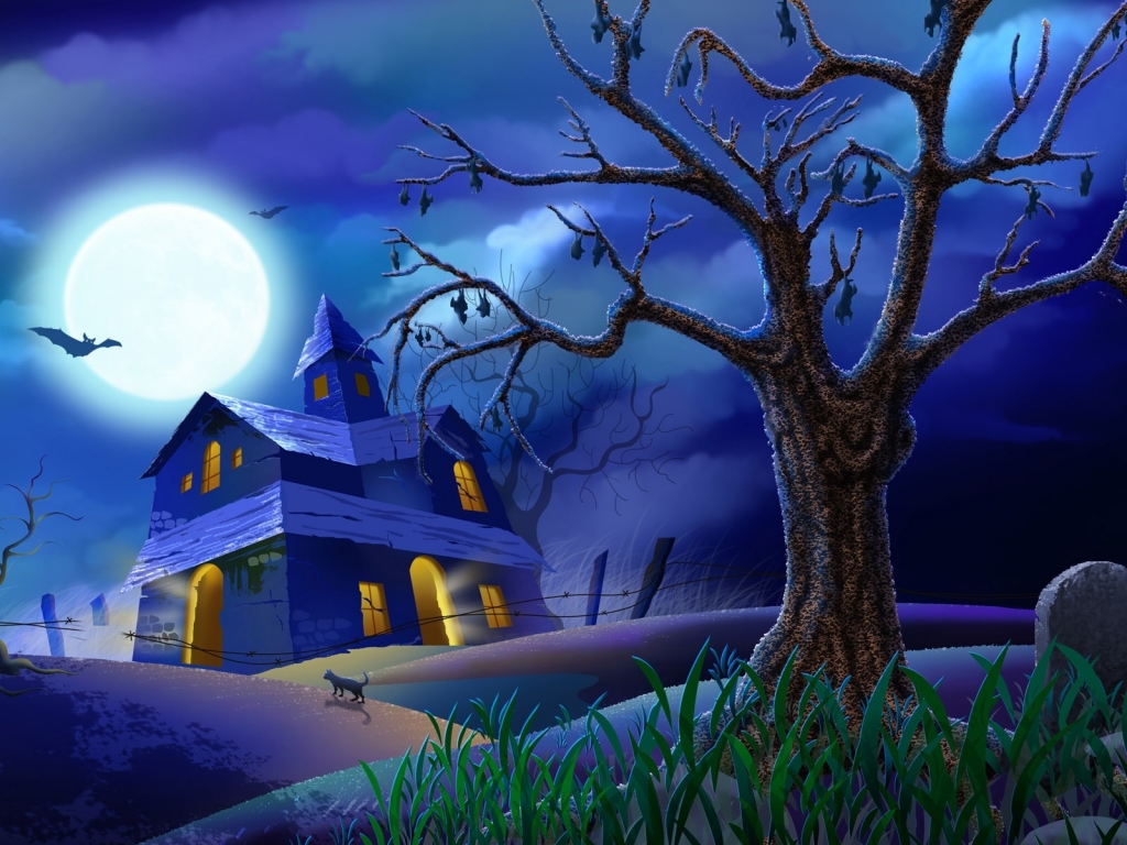 Blue Halloween Night for 1024 x 768 resolution