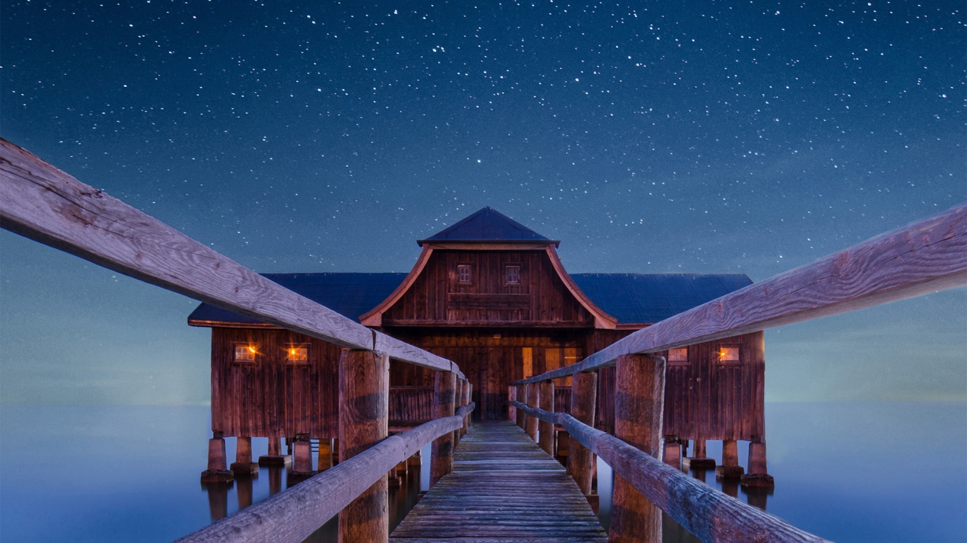 Boathouse at Night for 1366 x 768 HDTV resolution