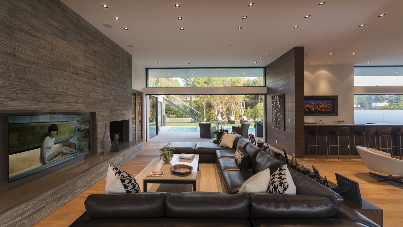 Brown Living Room for 1366 x 768 HDTV resolution