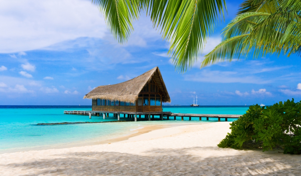 Bungalow in Maldives for 1024 x 600 widescreen resolution