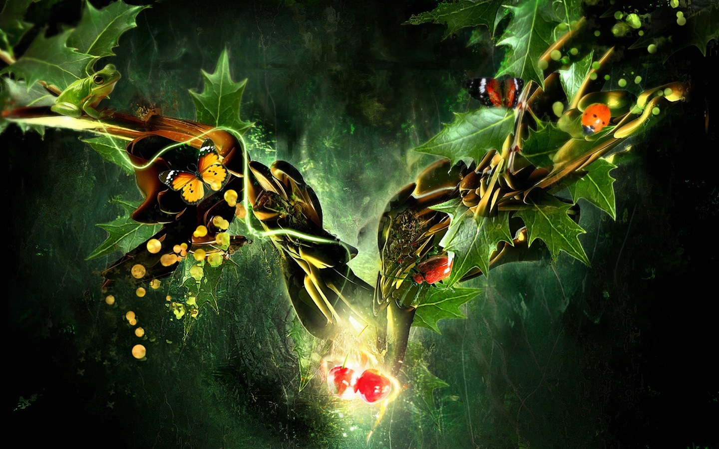 Butterfly, Ladybug, Frog in a Fantasy World for 1440 x 900 widescreen resolution