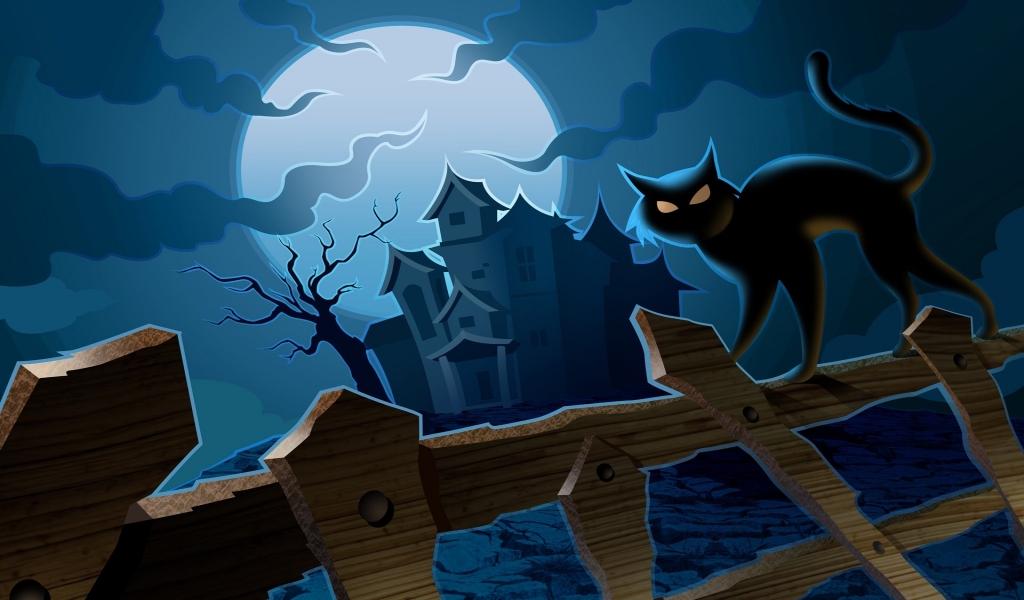 Cat in Halloween Night for 1024 x 600 widescreen resolution